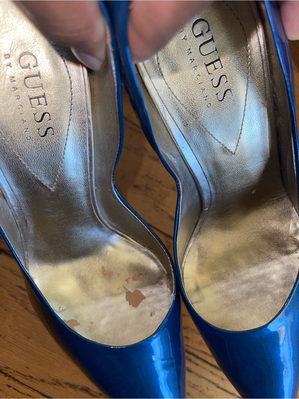 GUESS Teal Blue Patent Pointed-Toe Pumps - Picture 5 of 6